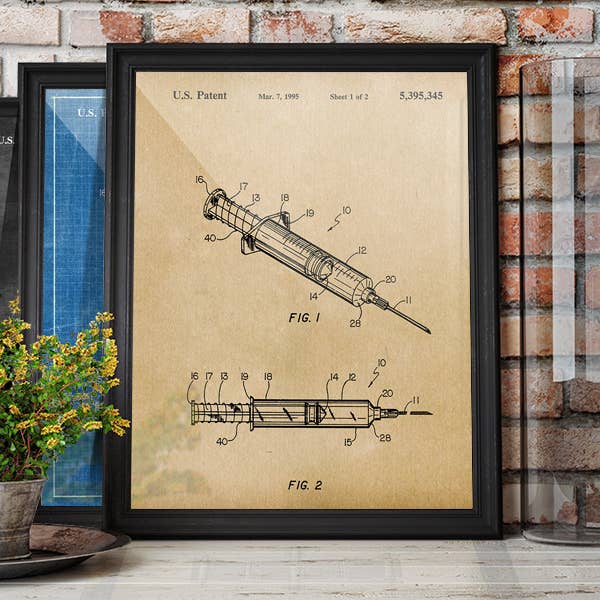 Seringue 1995 Patent Art Print - Médicale pour la vente par Fresh Prints of CT