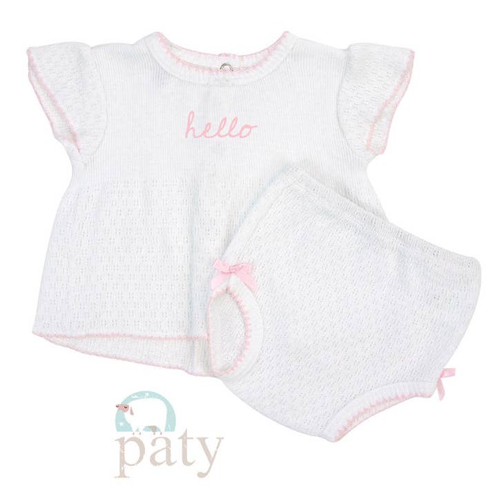 Paty Knit, Monogrammed, Flutter Sleeve Diaper Set #MG131 for wholesale by Paty