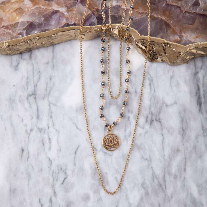 Brass Layered Necklace with Hematite - BP021- Hematite for wholesale by Baizaar