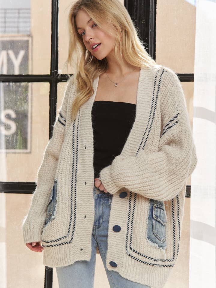 ADORA LA - Wholesale Knit Sweater - Women's - CESW3867- LONG SLEEVE MULTICOLOR POCKET SWEATER8