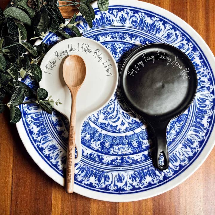 Gia Roma - Wholesale Spoon Rest - Kitchen Decor, Handmade Ceramic Spoon Rests + Wood Spoon Set