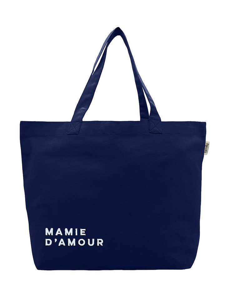 Borsa shopping ricamata NONNA D'AMORE blu navy per la vendita all'ingrosso da parte di Family Impact Stories