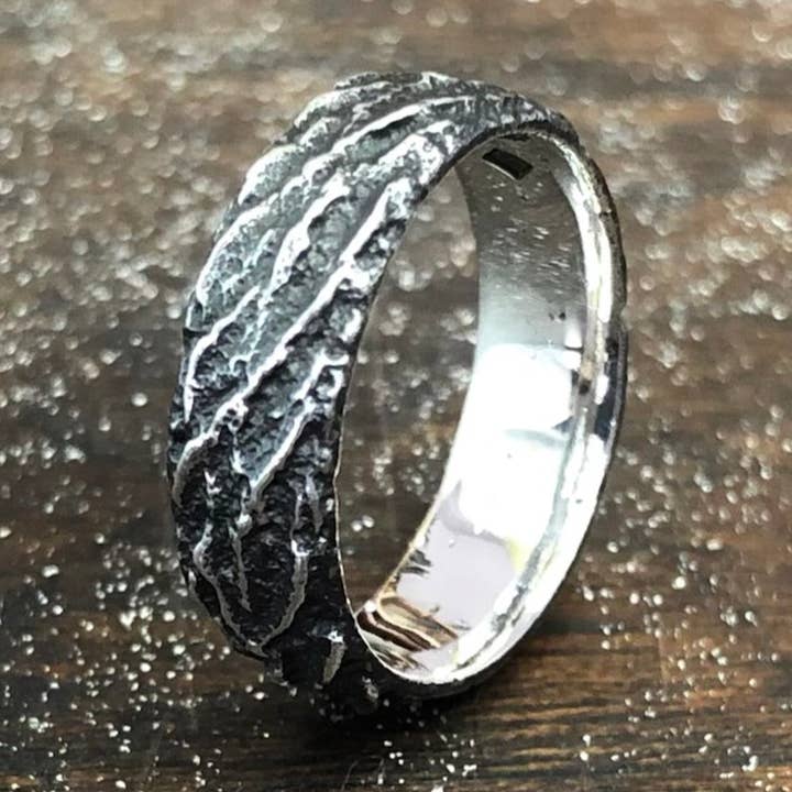 Chunky Black Mountain Silver Ring for wholesale by WoodenGold