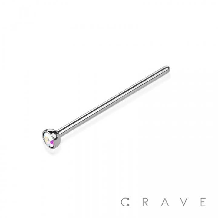 CRAVE BODY JEWELRY - Wholesale Nose Ring - 316L SS NOSE 15MM STRAIGHT FISHTAIL PIN WITH GEM