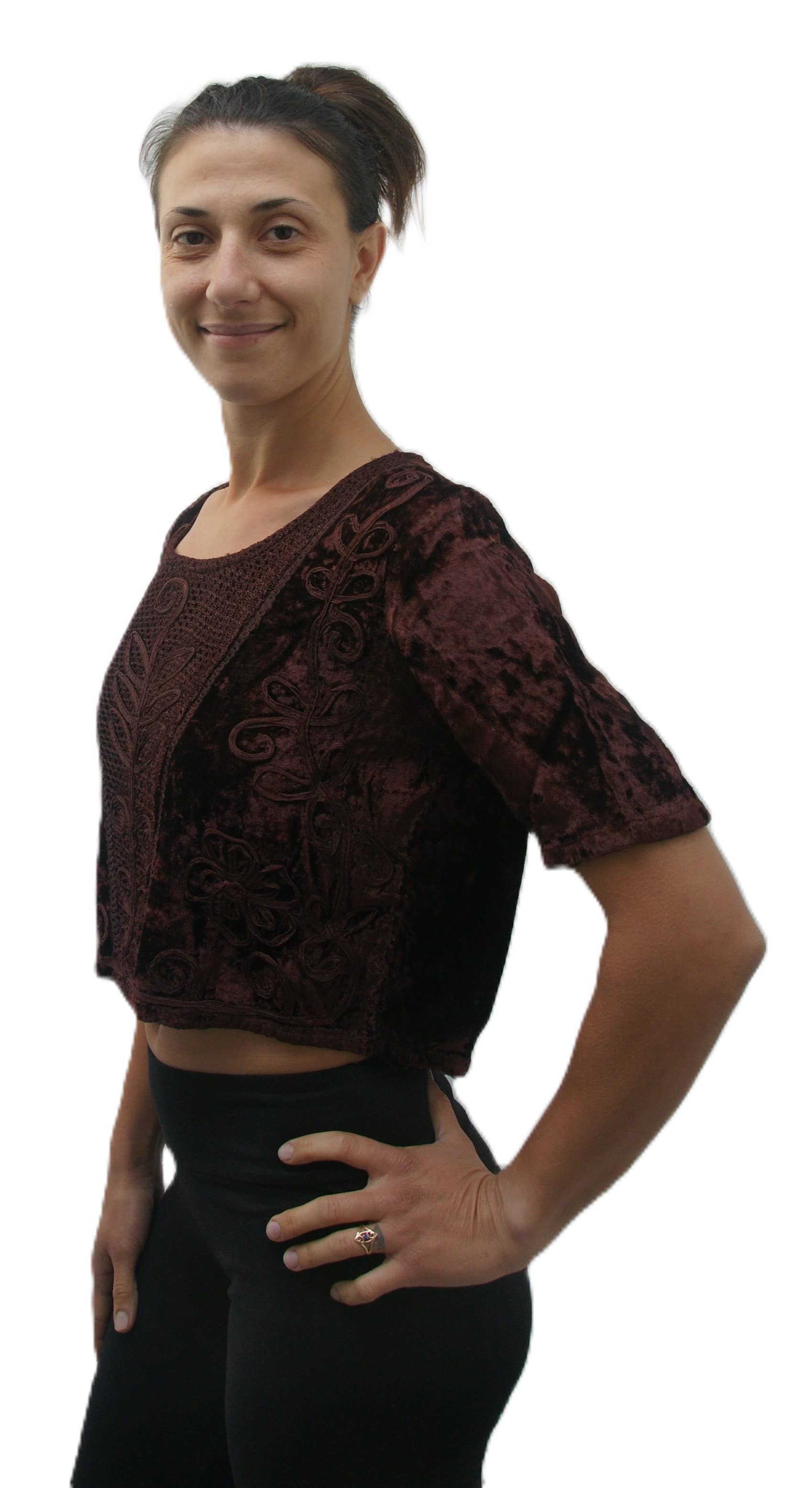 KASHI INC - Vendita all'ingrosso Camicetta - Donna - Top Choli in Velluto Elasticizzato Ricamato a Maniche Corte4