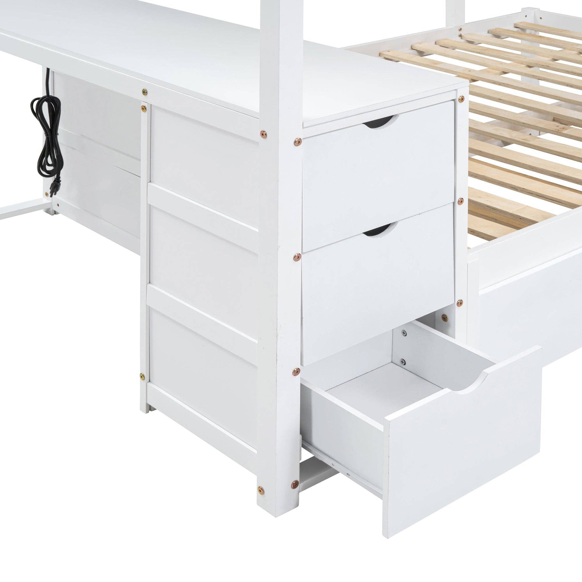 39F Inc. - Wholesale Bed - Full-Over-Full Bunk Bed with Trundle, Storage & Desk – White18