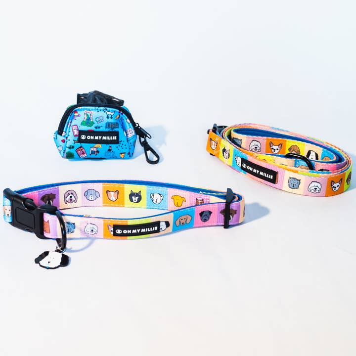 Happy Walking Leash, Collar, & Poop Bag Holder Set for wholesale by Oh My Millie