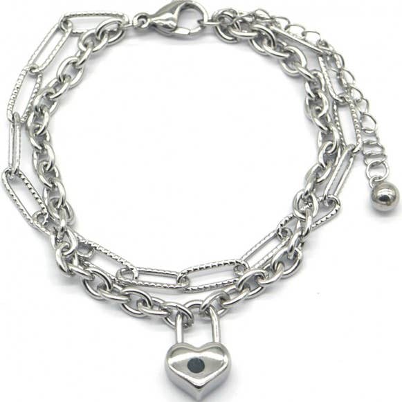 B014-031S Bracciale cuore in acciaio inox stratificato per la vendita all'ingrosso da parte di Menga Trading