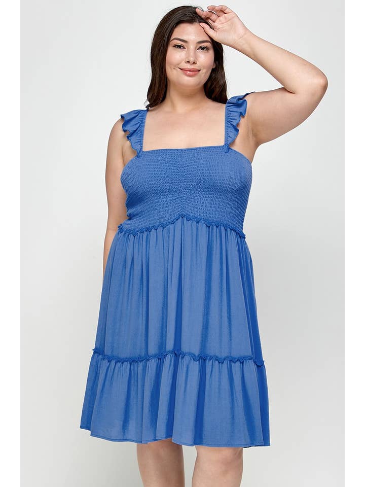 Haute Fox Plus Size & Contemporary - Wholesale Dress - Women's - Smocked Tiered Midi Dress SS2308P-D