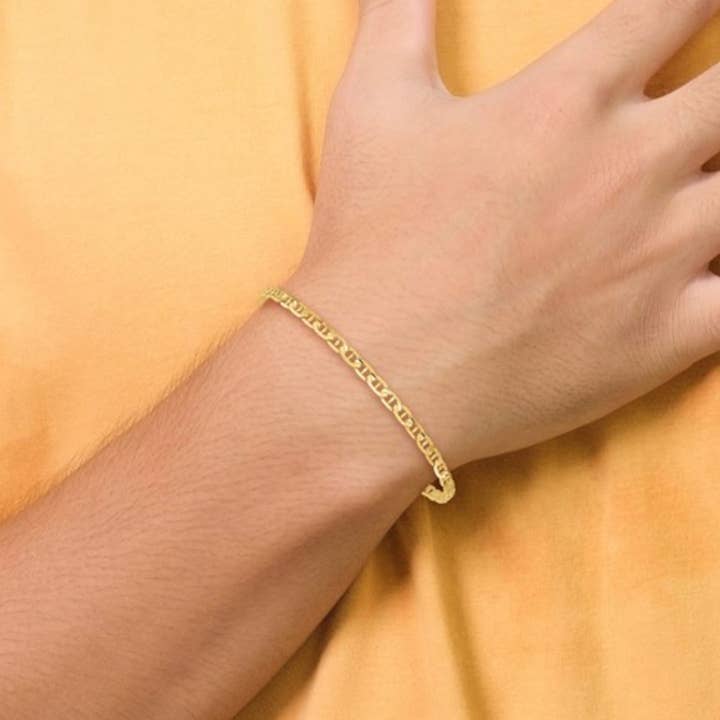 Bracelet à chaîne à ancre concave en or jaune 14 carats et 3 mm pour la vente par Giancarlos Fine Jewelry