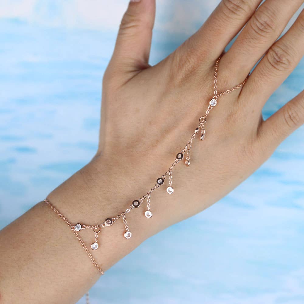 HoopLa - Vente Parures de bijoux - Chaîne de main en argent sterling avec bague et bracelet à cristaux4