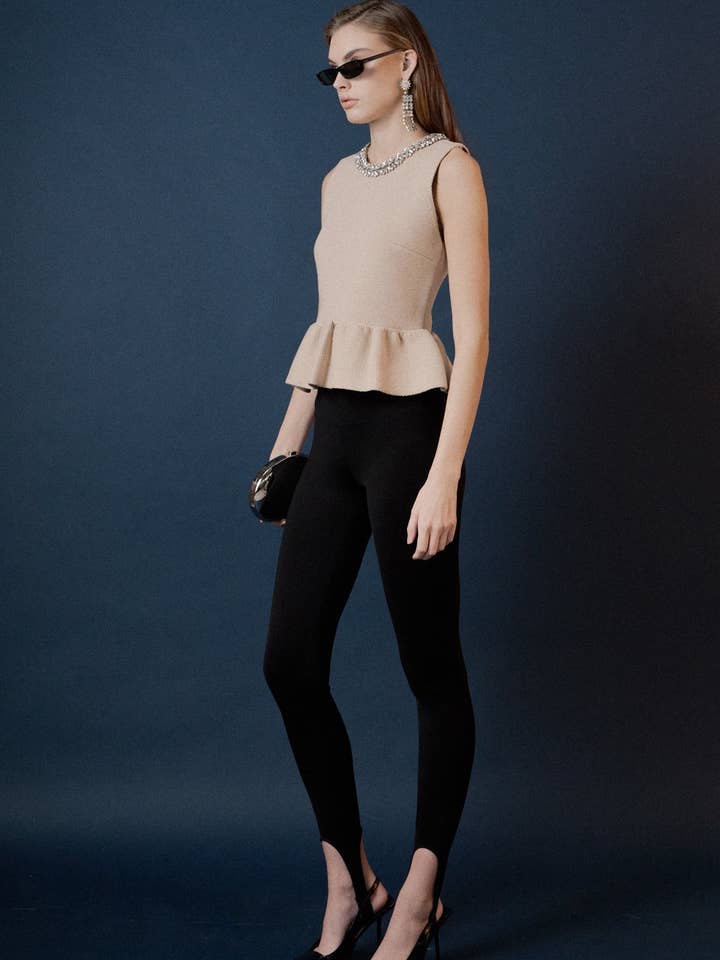 Jewel Trim Neck Peplum Knit Top for wholesale by Endless Rose