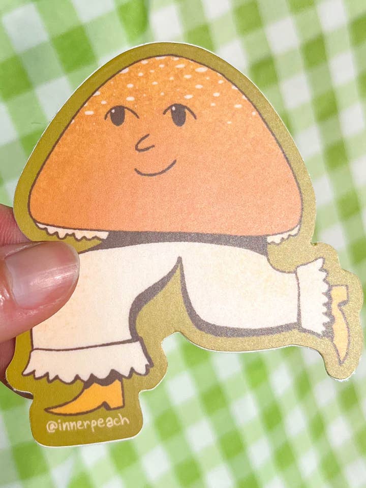 Happy Shroom Sticker for wholesale by Inner Peach Design