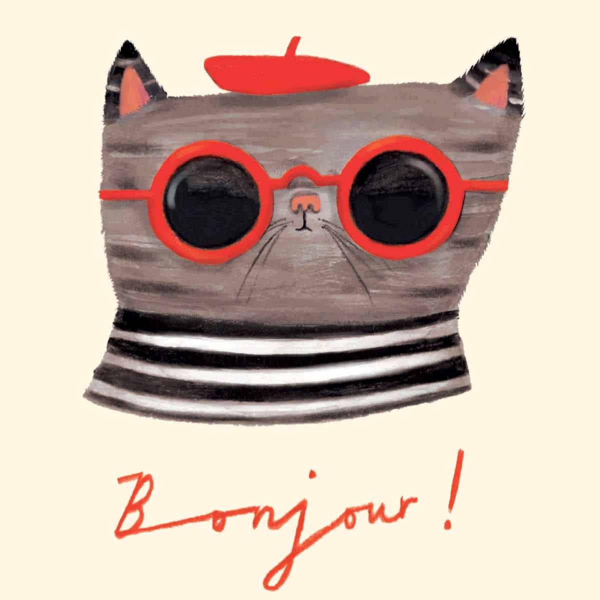 Charley Rabbit Cards – Engroshandel Hverdagshilsen kort – Bonjour! Kattekort | Fransk kattekort1