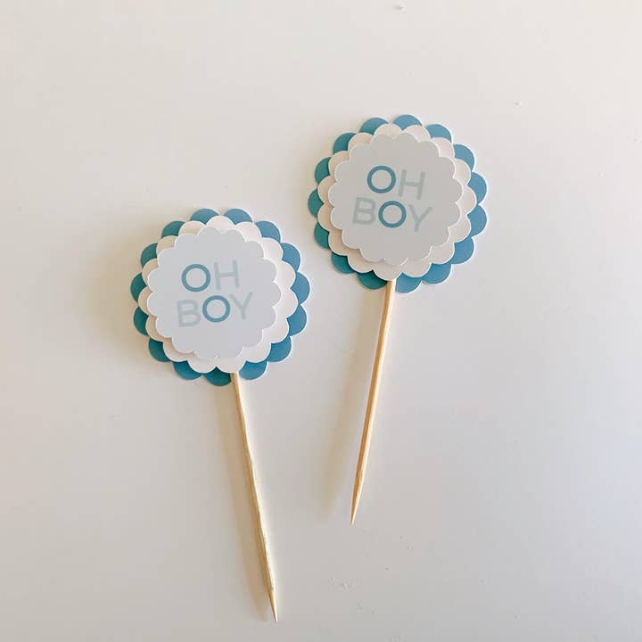 Oh Boy Baby Shower Blue Cupcake Toppers & Decorations for wholesale by Uncouth Coco
