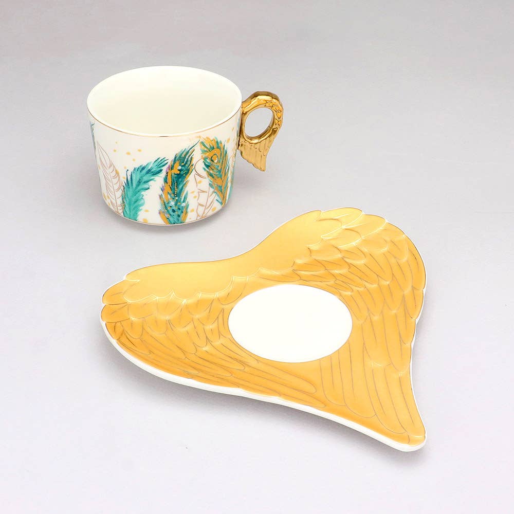 Sensibling Corp. – Großhandel Tee-/Kaffeetasse – Teetasse mit Untertasse und Untertasse aus Keramik mit Feather Angel Wings
4
