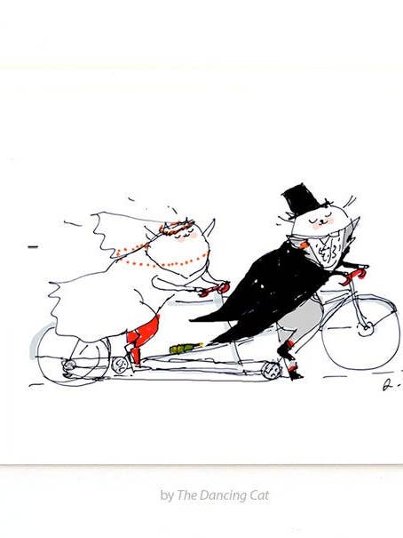 Bike Wedding Cat Card for wholesale by The Dancing Cat