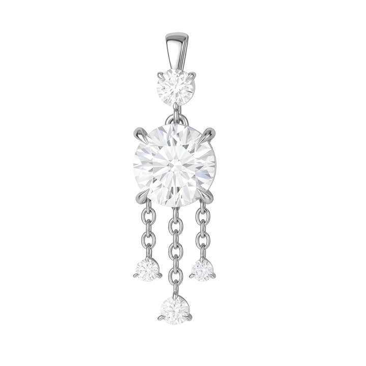 Pendentif en argent sterling avec moissanite ronde de 2,0 ct et diamant suspendu pour la vente par Ring Deluxe Fine Jewelry