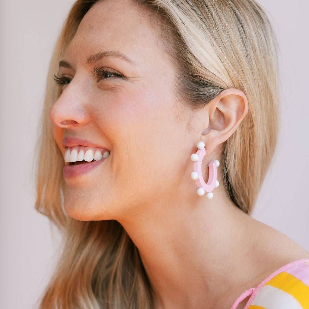 Sunshine Tienda - Wholesale Hoop Earrings - Pink and White Bead Hoops2