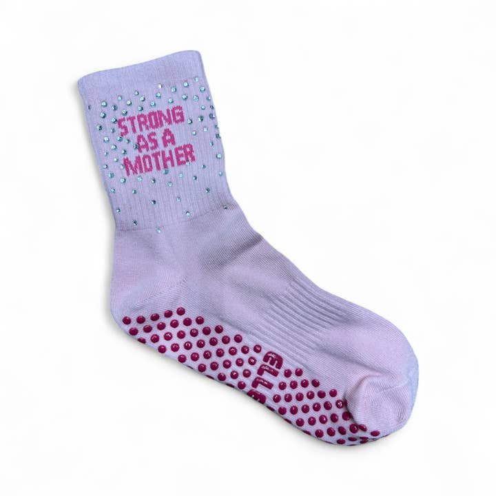 Pink Strong as a mother 💪🏼 Pilates Socks for wholesale on Faire2