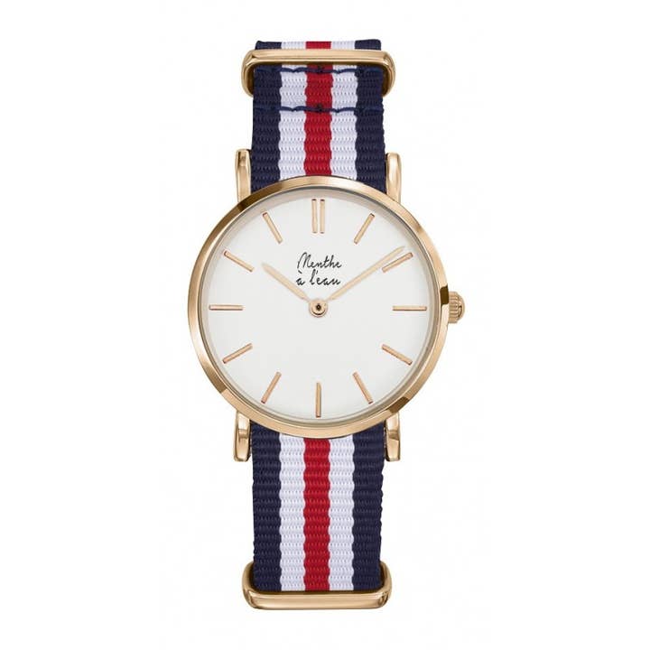 Montre-bracelet résistante en métal rouge blanc bleu pour femme pour la vente par menthe à l'eau