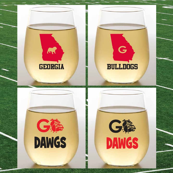 BULLDOGS Unbreakable Stemless TRITAN Plastic Wine Glasses for wholesale by Wine-Oh!