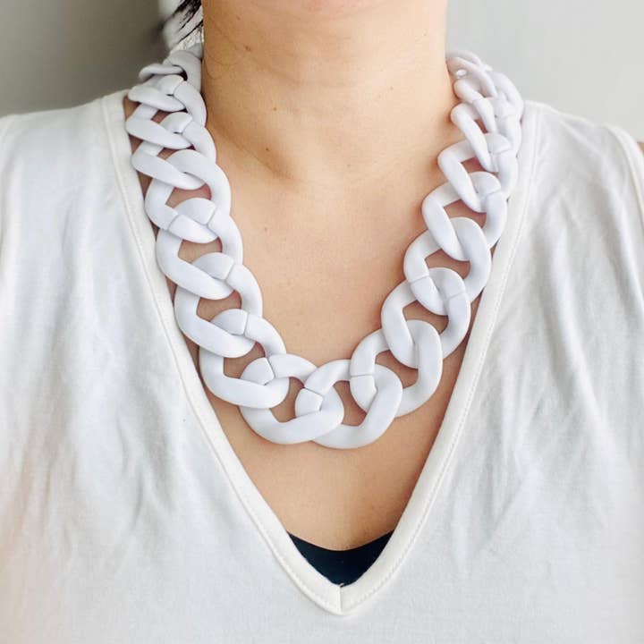 Tiny Gift Society - Wholesale Link & chain necklace - Chunky Chain Flat Link Necklace | Boho Acrylic Cuban Jewelry4