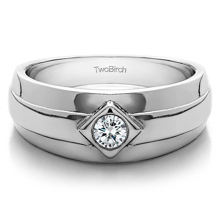 0,3 Ct. Alliance pour homme Brunished Solitaire en argent 925 pour la vente par TwoBirch