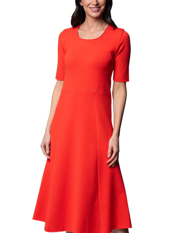 Nora Milano Knit Fit-n-Flare Midi Dress; Brt. Orange / Fall for wholesale by Biana