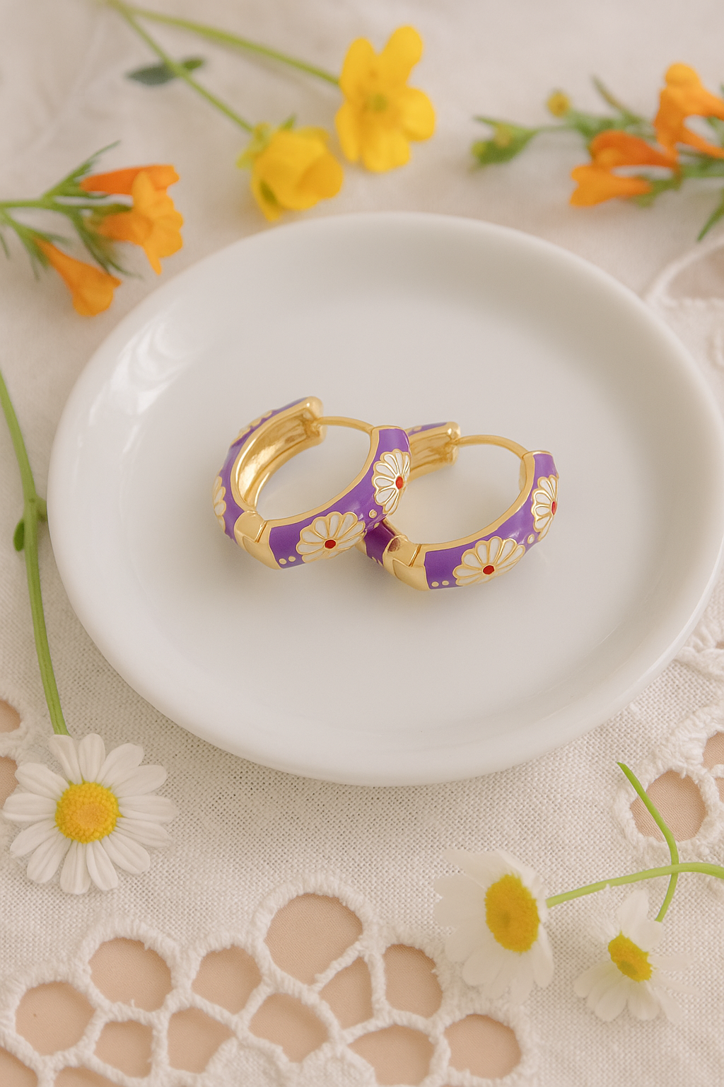 Wild & Free - Vente Créoles - Boucles d'oreilles créoles florales bohèmes – Acier et émail2