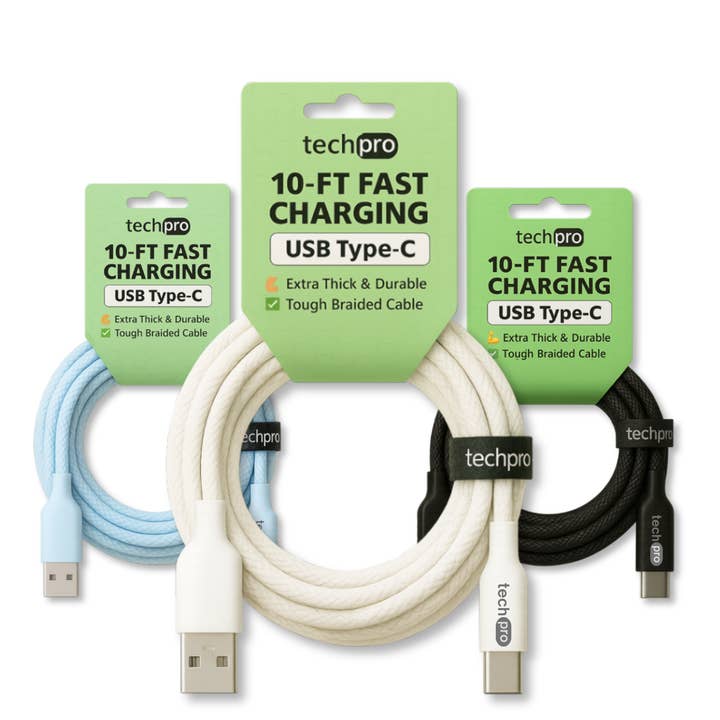 10ft USB Typ-C Kabel geflochten in Hangtags für den Großhandel von Rite Distribution