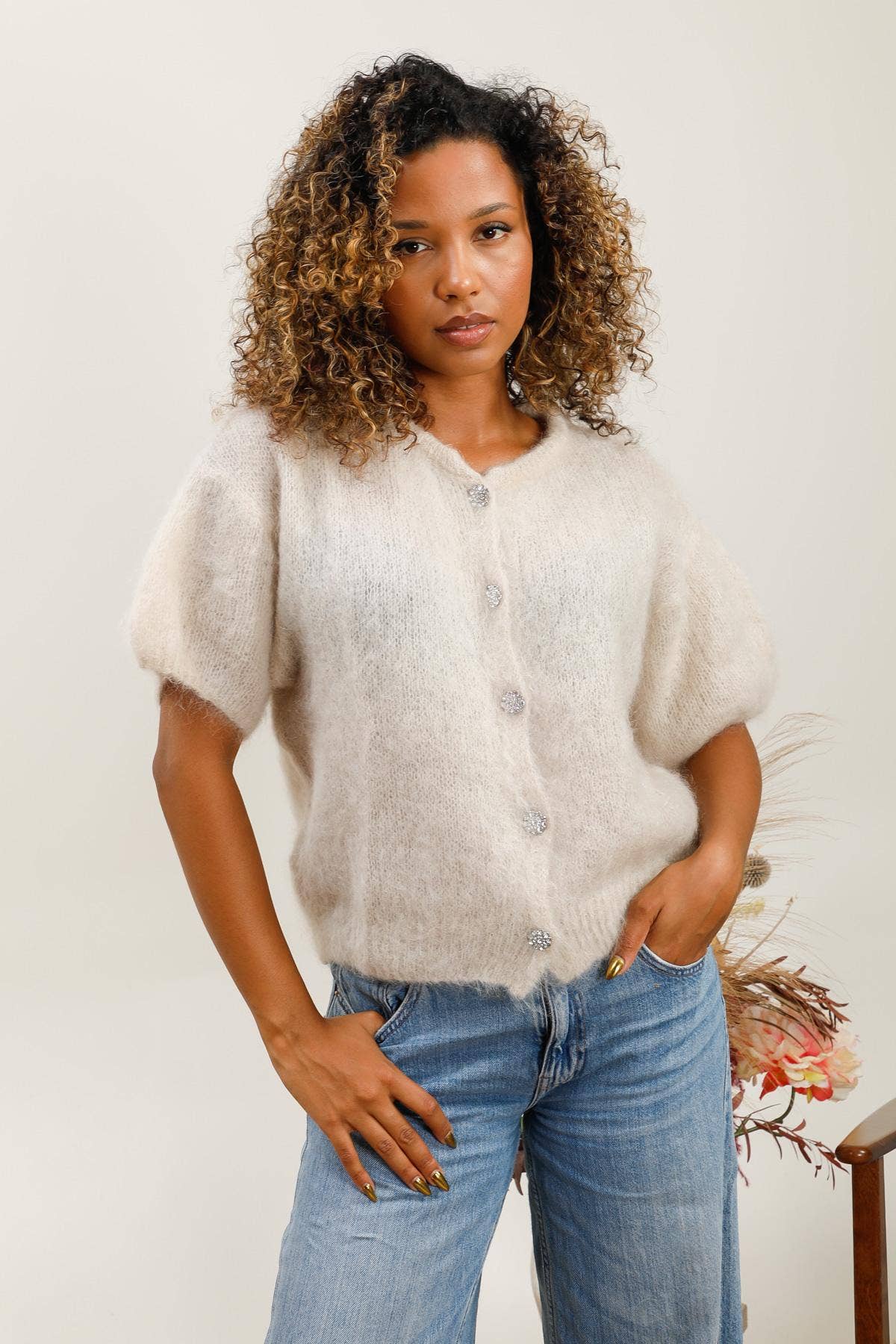 LÉA & LUC – wholesale Kofta - Dam – Mohairkofta med korta ärmar REF. 215798