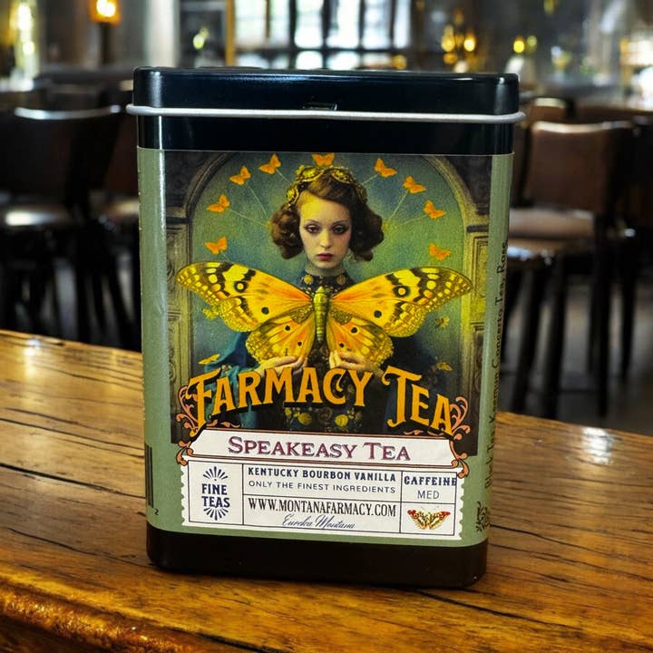 Montana Farmacy - Wholesale Loose Tea - Speakeasy Smoky Van Bour Tea TIN Travel on the go Vintage
