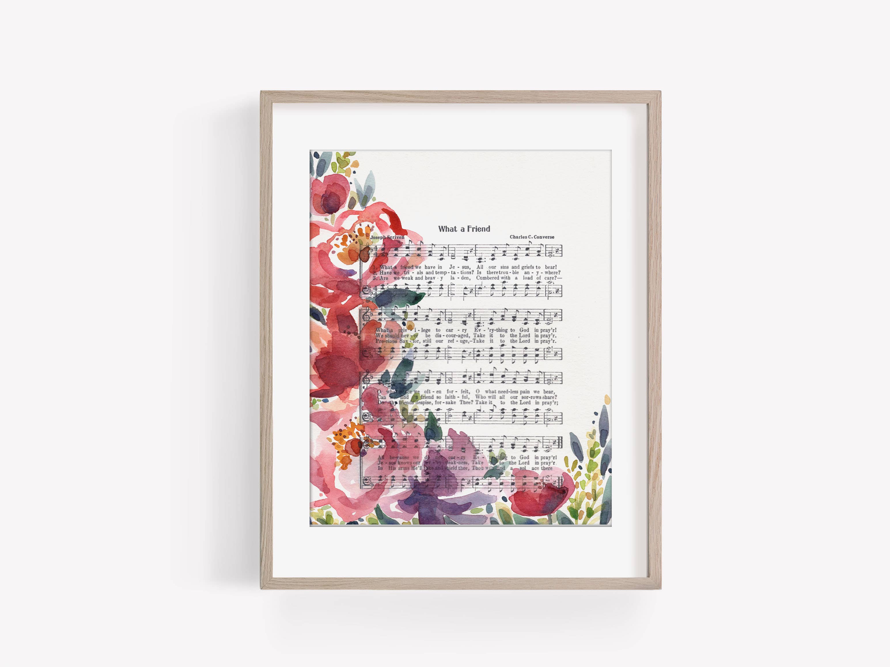 Marydean Draws - Venta al por mayor Ilustración - Estampado de himno floral con peonías rosas y rojas «What a Friend»2