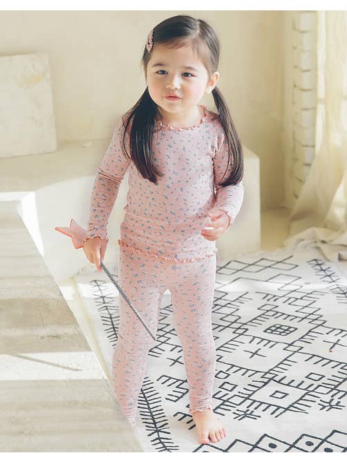 Rose Pyjama à manches longues en modal froncé Bouquet rose en vente sur Faire1