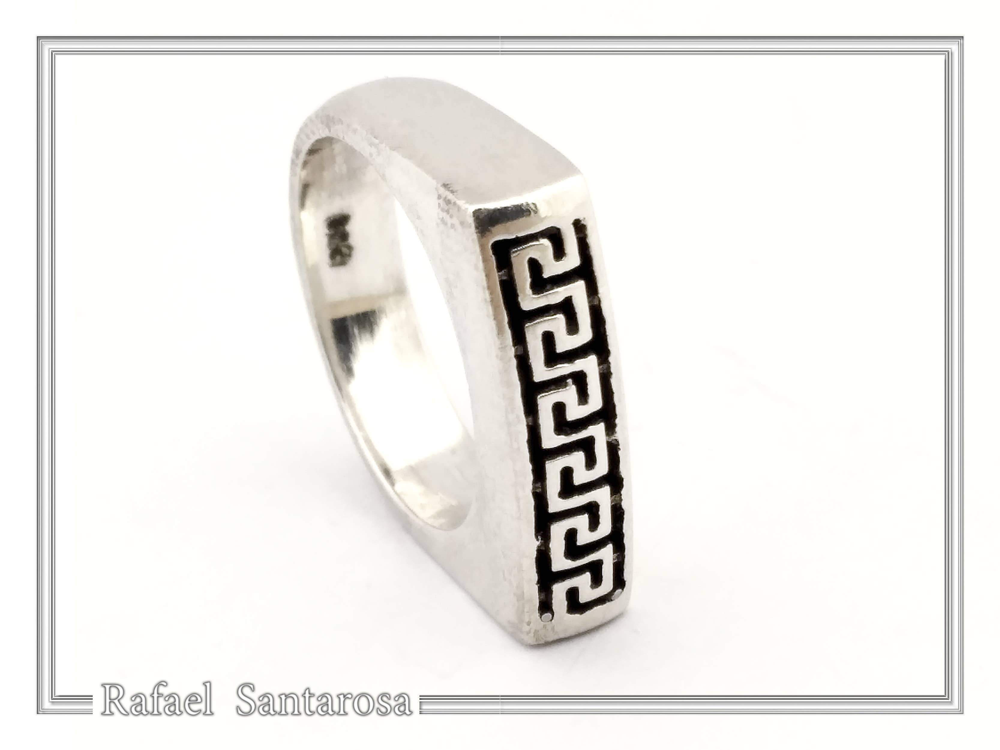 RAFAEL SANTAROSA - Venta al por mayor Anillo de banda/apilable - Anillo Meander con decoración en forma de llave griega sobre plata oxidada6