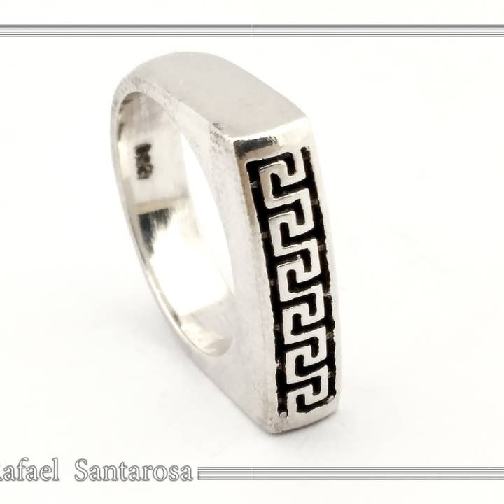 RAFAEL SANTAROSA - Venta al por mayor Anillo de banda/apilable - Anillo Meander con decoración en forma de llave griega sobre plata oxidada6