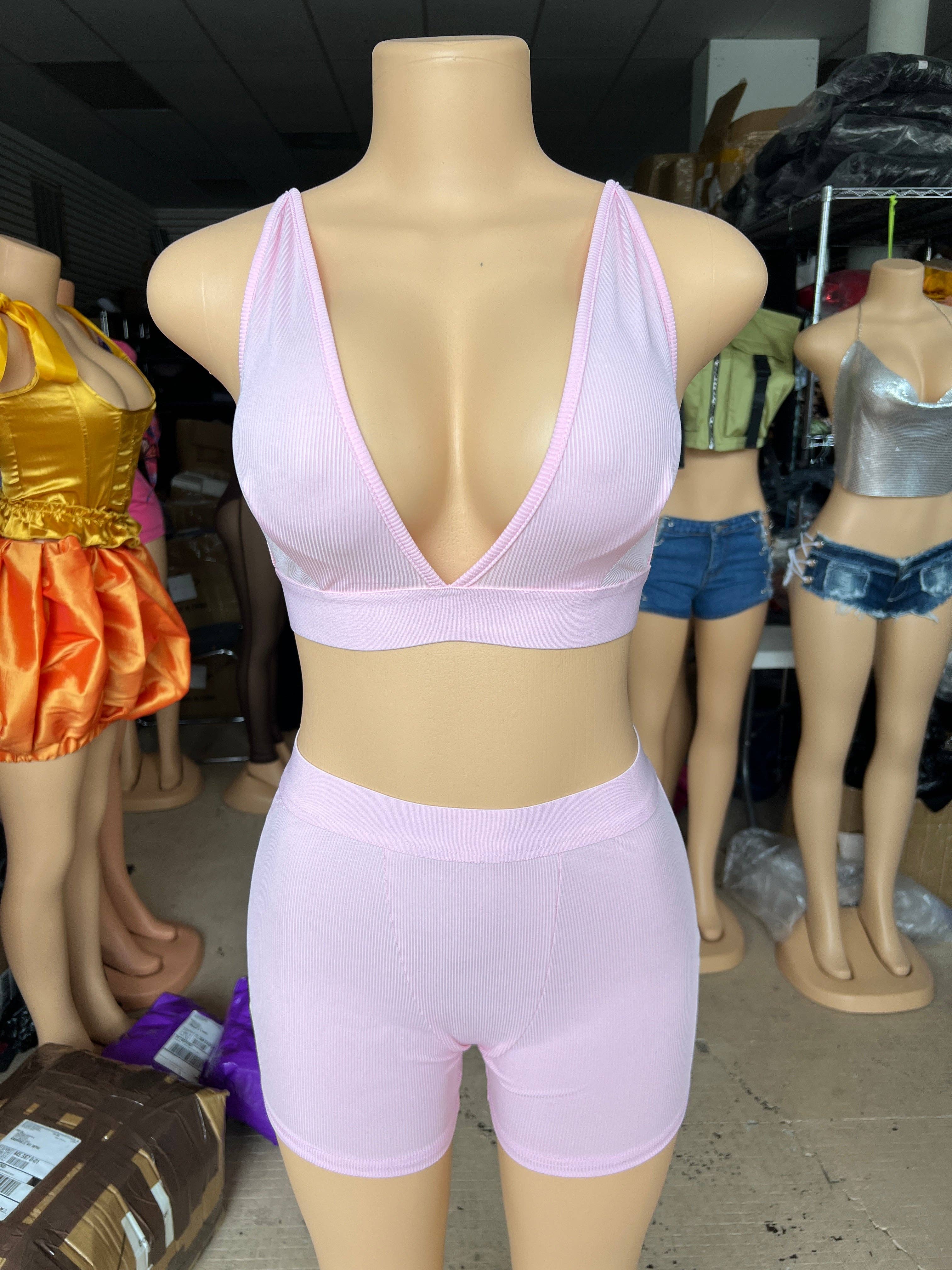 MB Fashion Wholesale - Vente Ensemble de vêtements d'intérieur – femme - Ensemble bralette côtelée et short de motard MB FASHION 2421T21