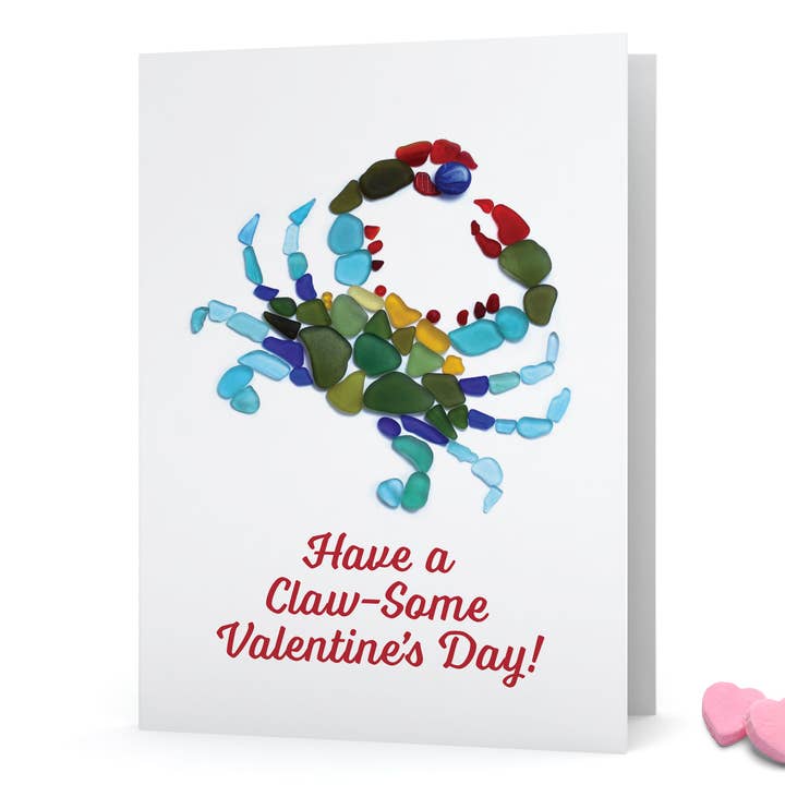 Carte de crabe en verre de mer « Have a Claw-some Valentine's Day » pour la vente par Beachcombing / Etched by the Sea
