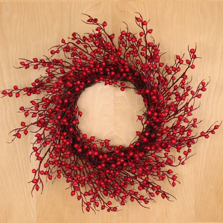 Larksilk - Wholesale Wreath - Set Of 2 Christmas Rosehip Berry Wreaths With Lifelike Red