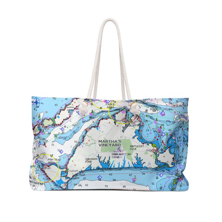 Martha's Vineyard Nautical Map, Beach Tote bag, Rope handles for wholesale by Lyn Roma
