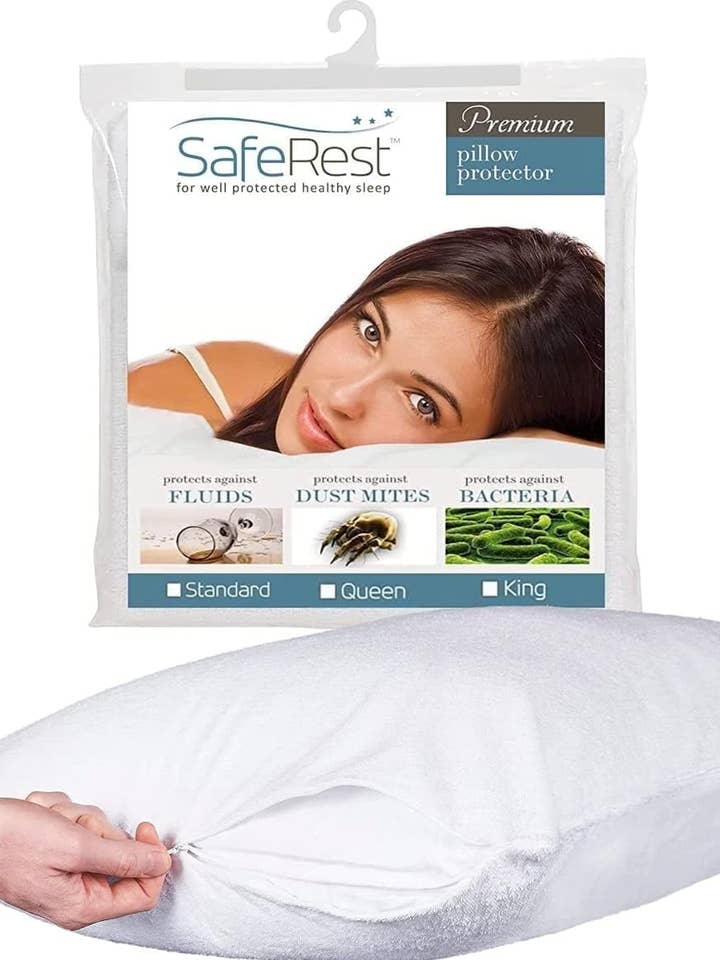 SafeRest Cotton Terry Zippered Pillow Protector, King, Pack of 1 - White (New) for wholesale by TradePort