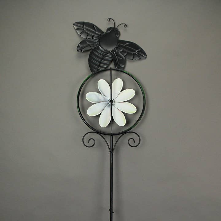 Zeckos - Wholesale Wind Spinner - 55-Inch High Flower and Bumble Bee Wind Spinner Garden Stake