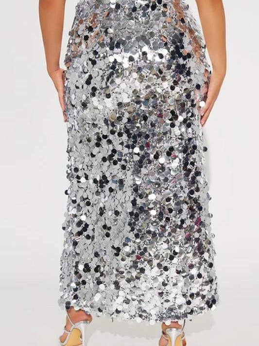 jupe longue fendue à sequins pour la vente par Flarix