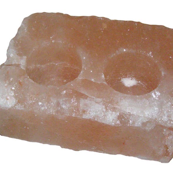 Pink Himalayan Salt Two Hole T-Light Holder for wholesale by Crystal Magick Wholesale Ltd