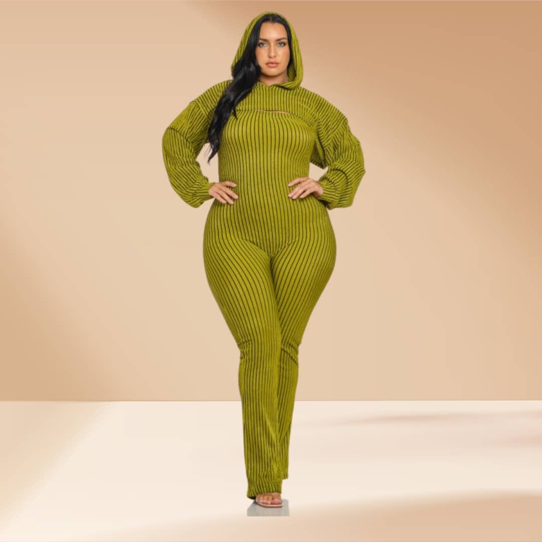 Celystrends – wholesale Jumpsuit - Dam – Plus size randig 2-delad jumpsuit0