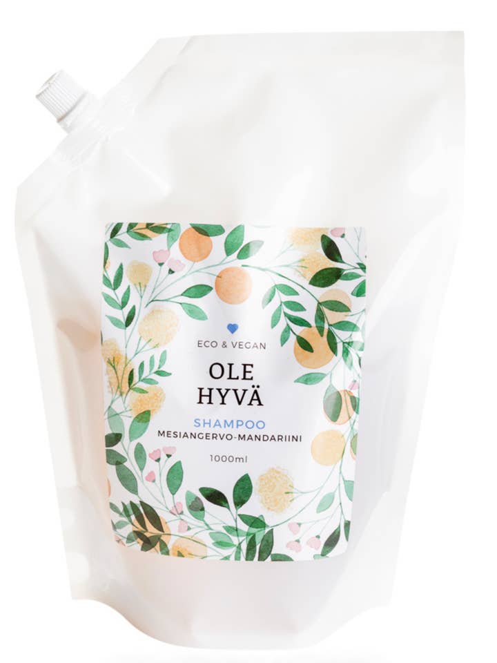 Meadowsweet Tangerine Shampoo navulzak 1000 ml voor wholesale door Ole Hyvä Metsä