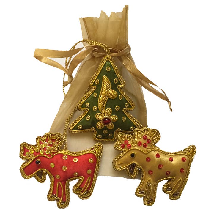 Handmade, Embroidered Zari Christmas & Valentine Ornaments for wholesale by Silk Road Traders