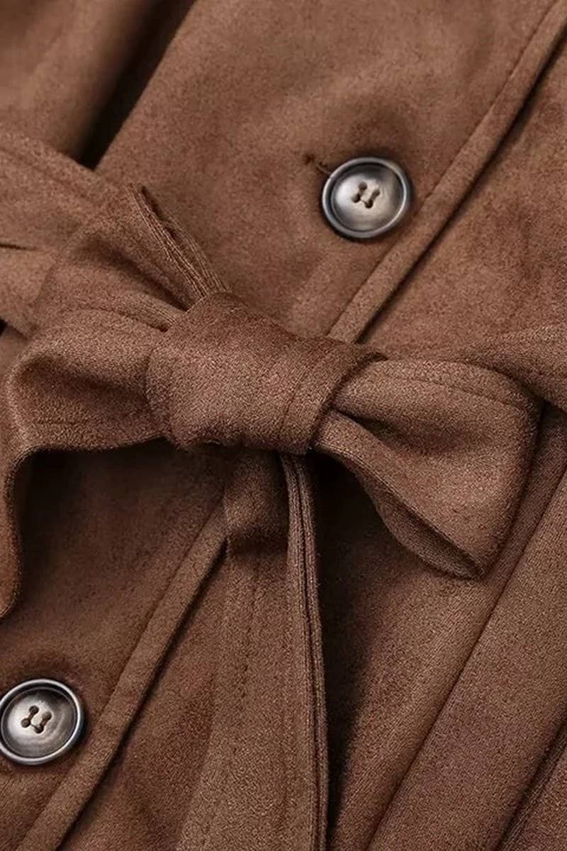 COFFEE CWOCO1075_DOUBLE BREASTED LAPEL FAUX LEATHER LONG COAT for wholesale on Faire2