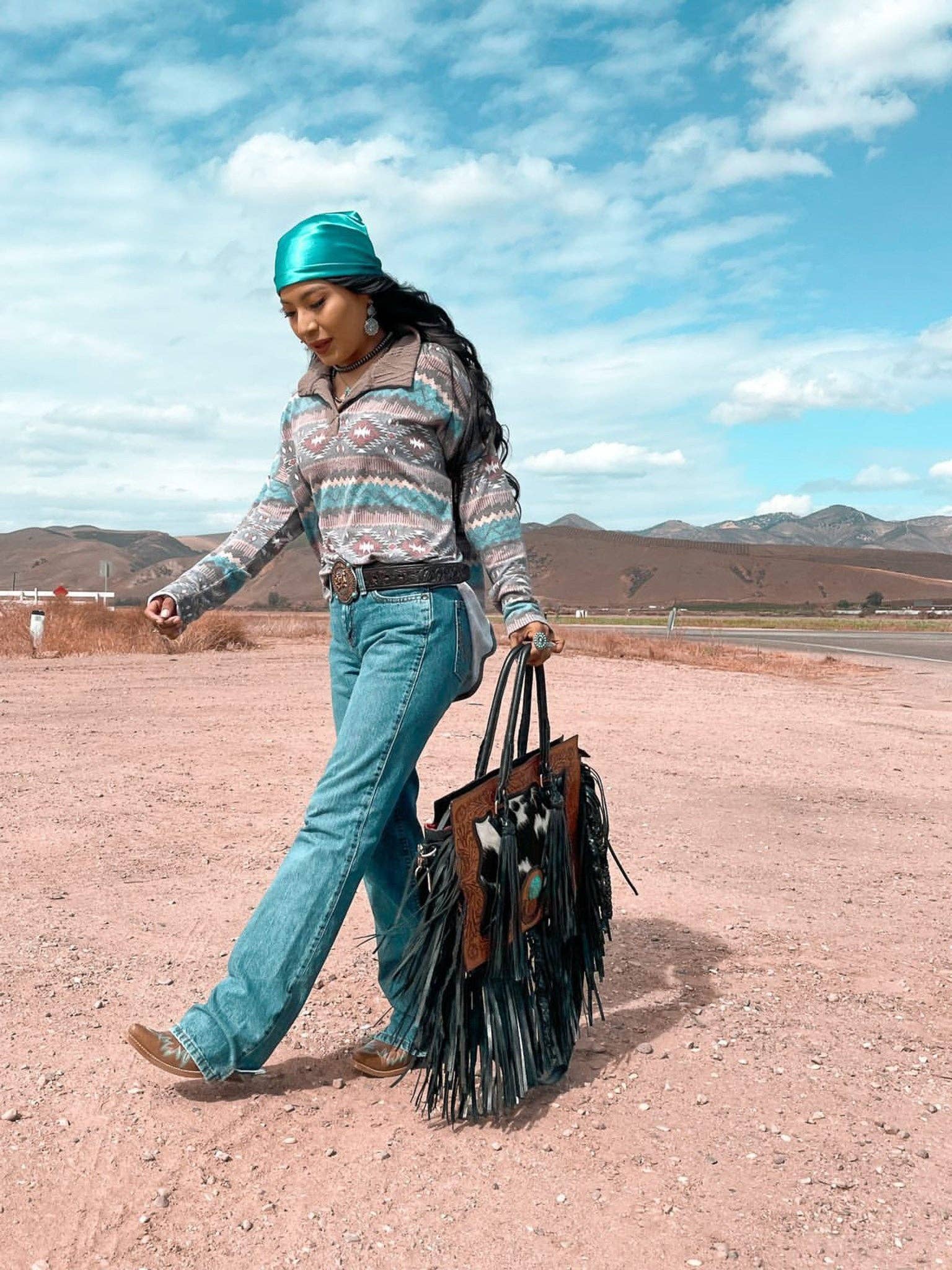 Haute Southern Hyde - Wholesale Tote Bag - Women's - The Nashville Tote (with Fringe) Tooled Cowhide Tote Bag7